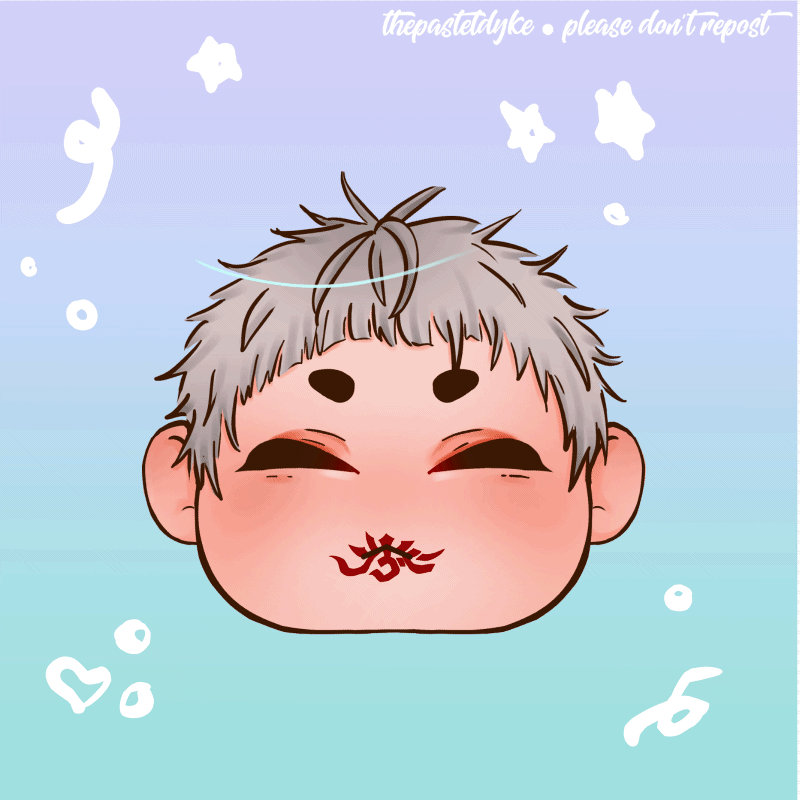Chibi head gif of Ashiya Mutsuki from Donten ni Warau. He's blinking and talking.